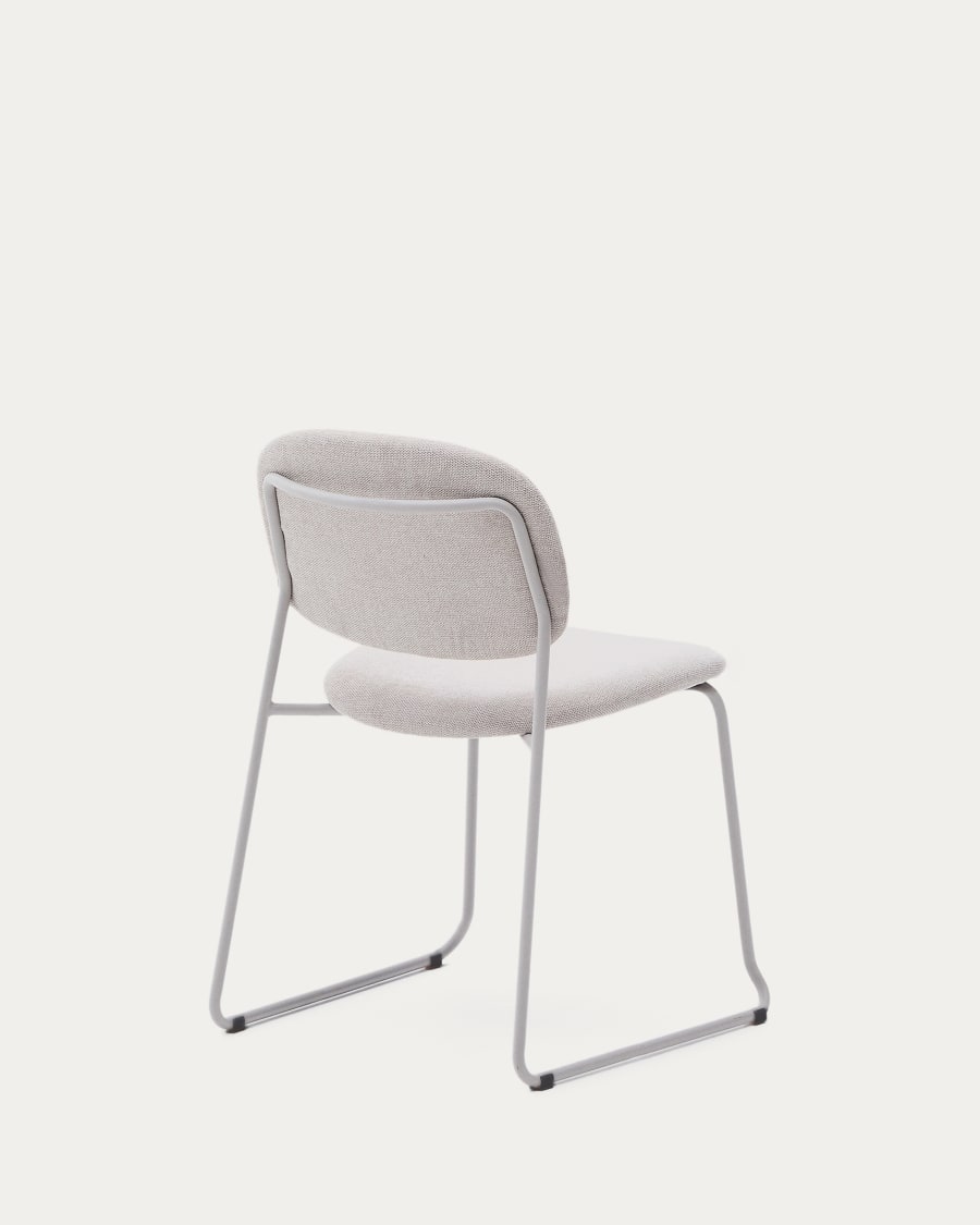 Meli stackable chair in beige chenille with beige metal legs FSC Mix Credit