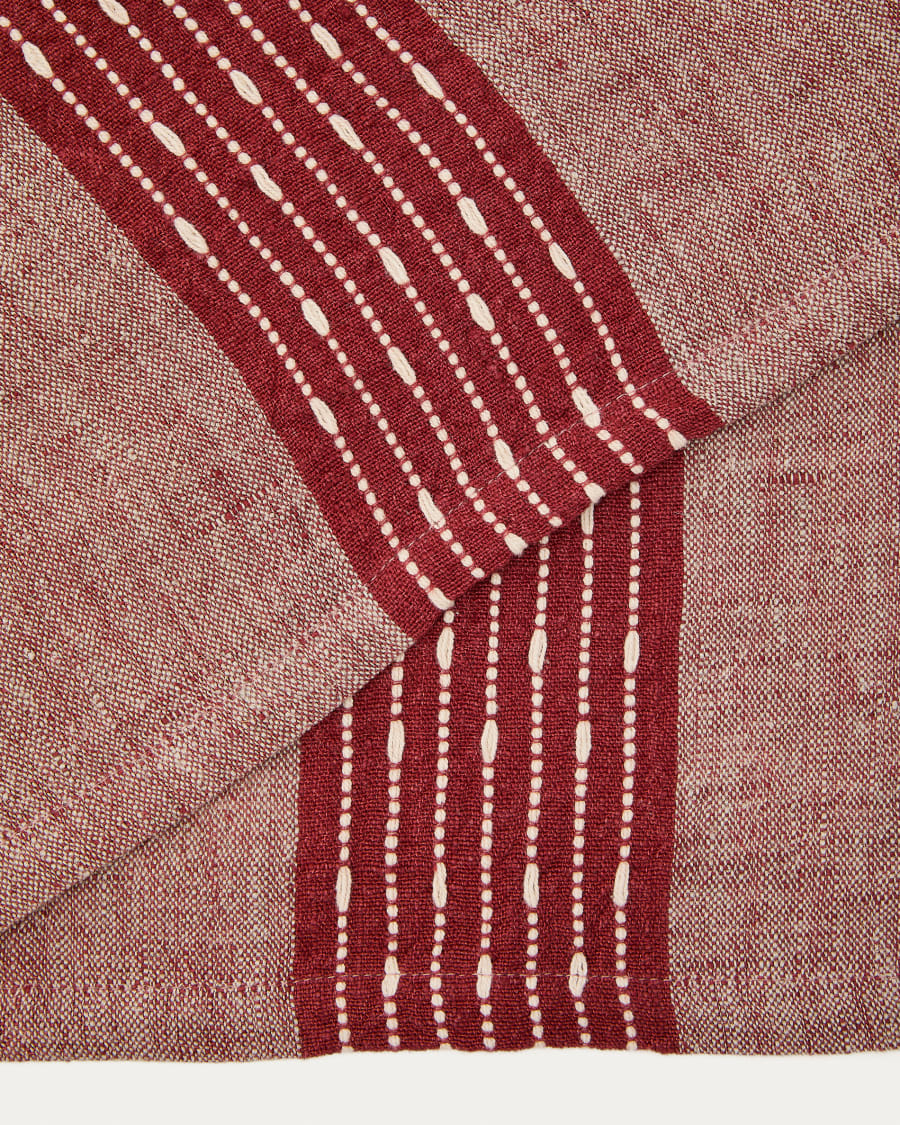 Calena set of 2 placemats linen jacquard with red central stripe 35 x 50 cm