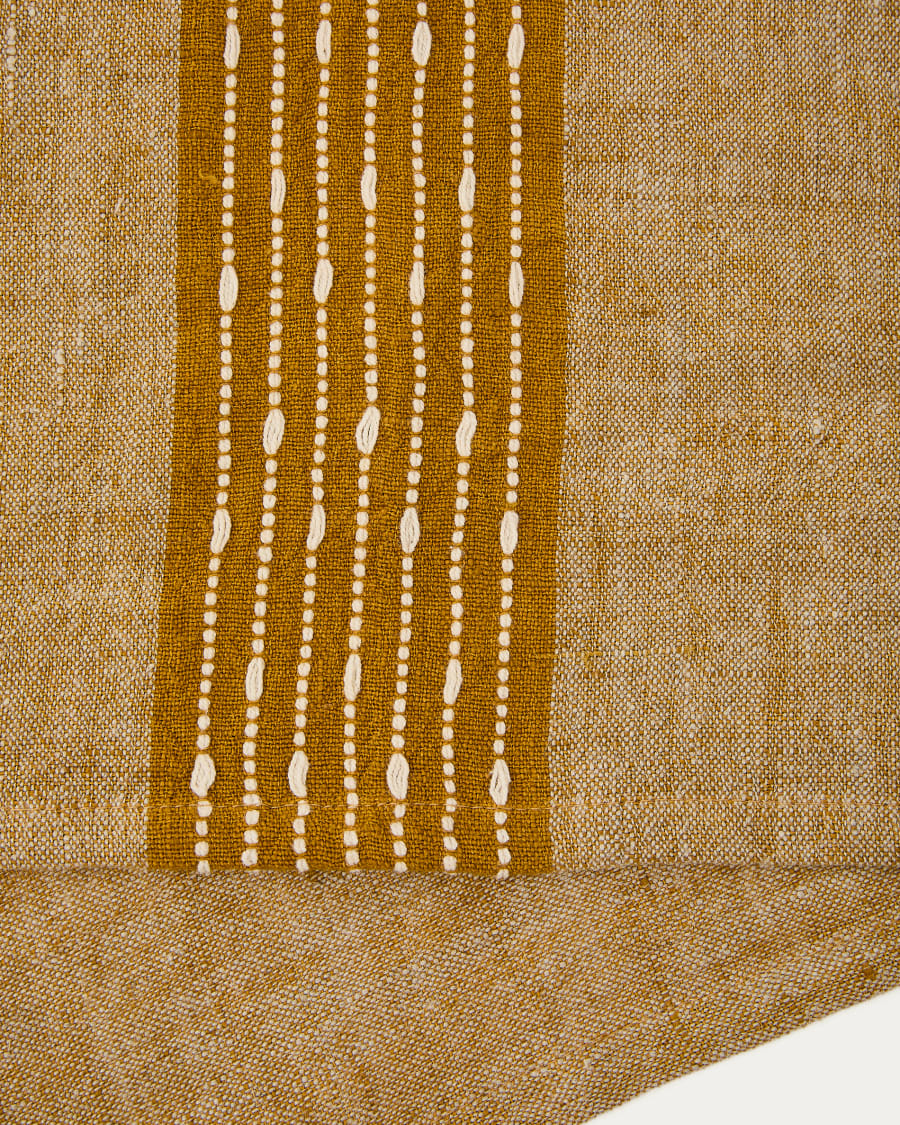 Set Calena di 2 tovagliette in jacquard di lino con riga centrale senape 35 x 50 cm