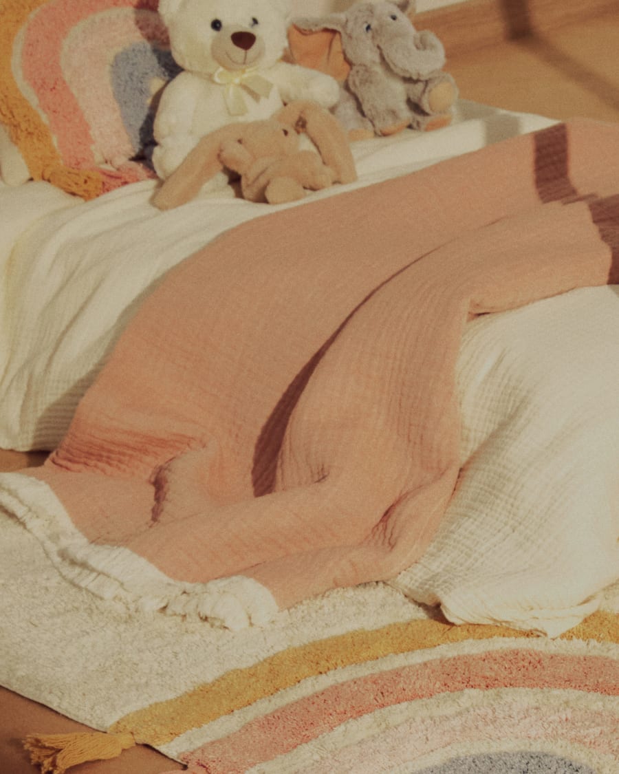 Coperta Nafine in garza di cotone 100% con frange bicolore 130 x 170 cm