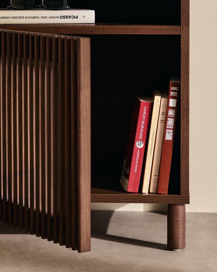 Beyla bedside table in ash veneer and solid ash wood with walnut finish 53 x 62.5cm FSC 100%