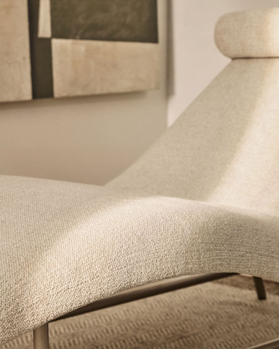 Osla divan in beige chenille with brushed stainless steel legs 175 cm