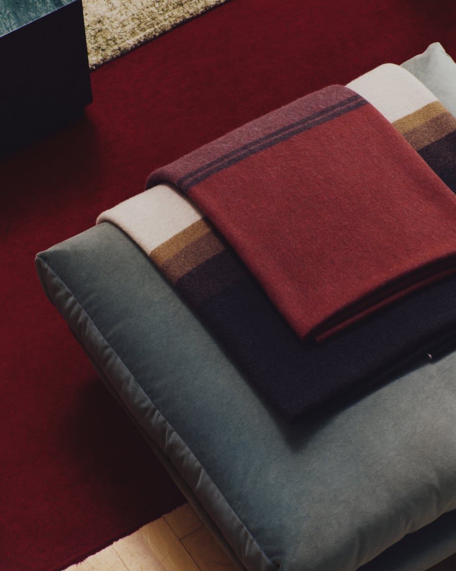 Coperta Zunara in misto lana double-face con frange multicolore 170 x 130 cm