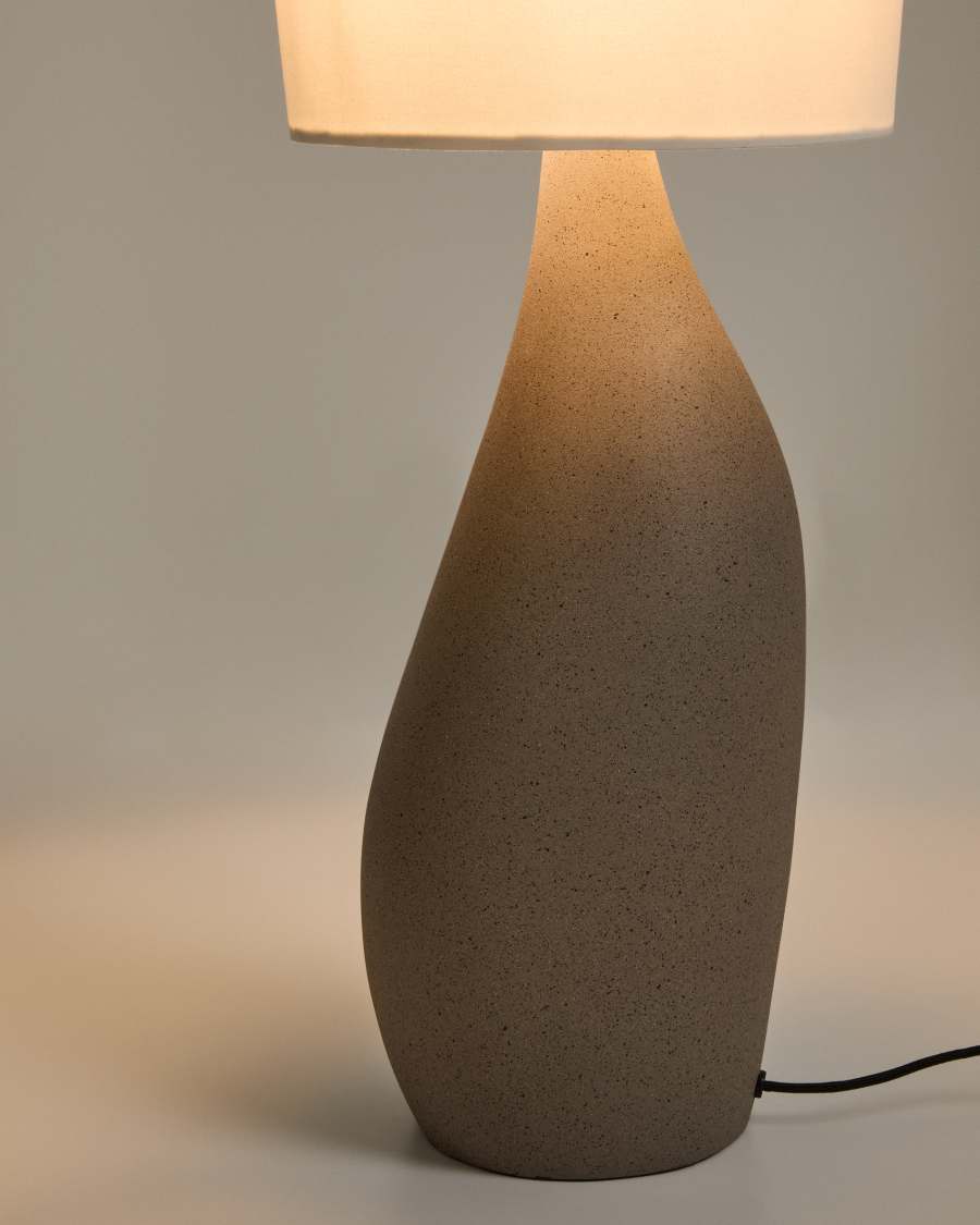 Viona large table lamp with textured stone effect and cotton lampshade UK adapter