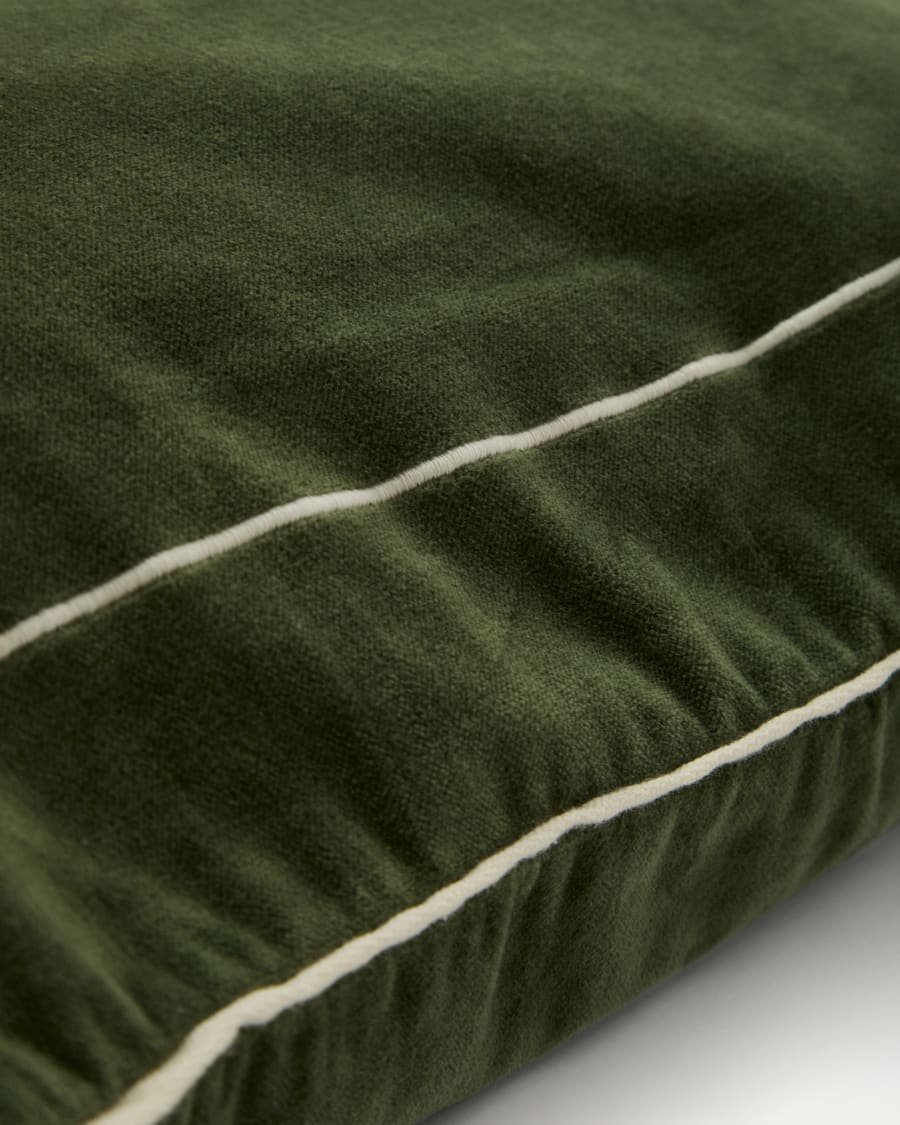 Housse de coussin Tivani en velours vert brodé avec liseré contrasté 45 x 45 cm