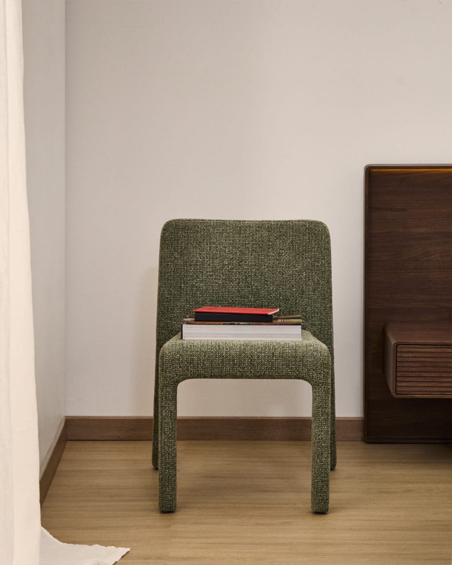 Loria green chenille stackable chair