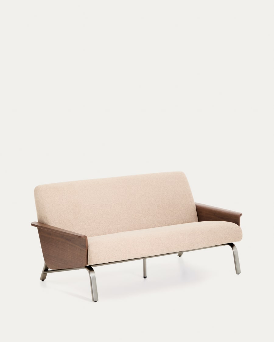 2-Sitzer-Sofa Amsen in Hellbraun aus Nussbaumsperrholz und Beinen aus em gebürsteten Edelstahl 150 cm FSC 100 %