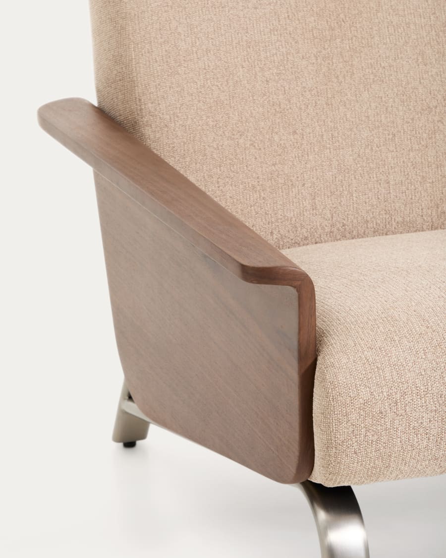 2-Sitzer-Sofa Amsen in Hellbraun aus Nussbaumsperrholz und Beinen aus em gebürsteten Edelstahl 150 cm FSC 100 %