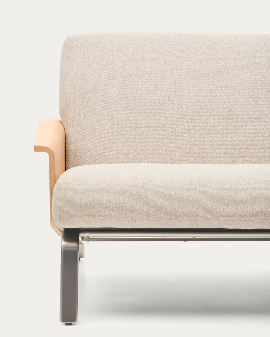 Amsen beige chenille 3-seater sofa in oak plywood with brushed stainless steel legs 190cm FSC 100%
