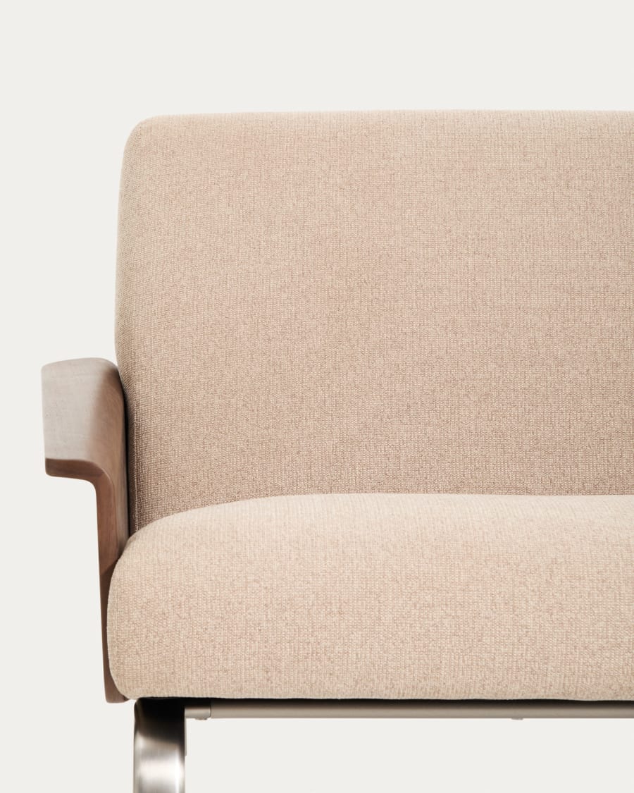 2-Sitzer-Sofa Amsen in Hellbraun aus Nussbaumsperrholz und Beinen aus em gebürsteten Edelstahl 150 cm FSC 100 %
