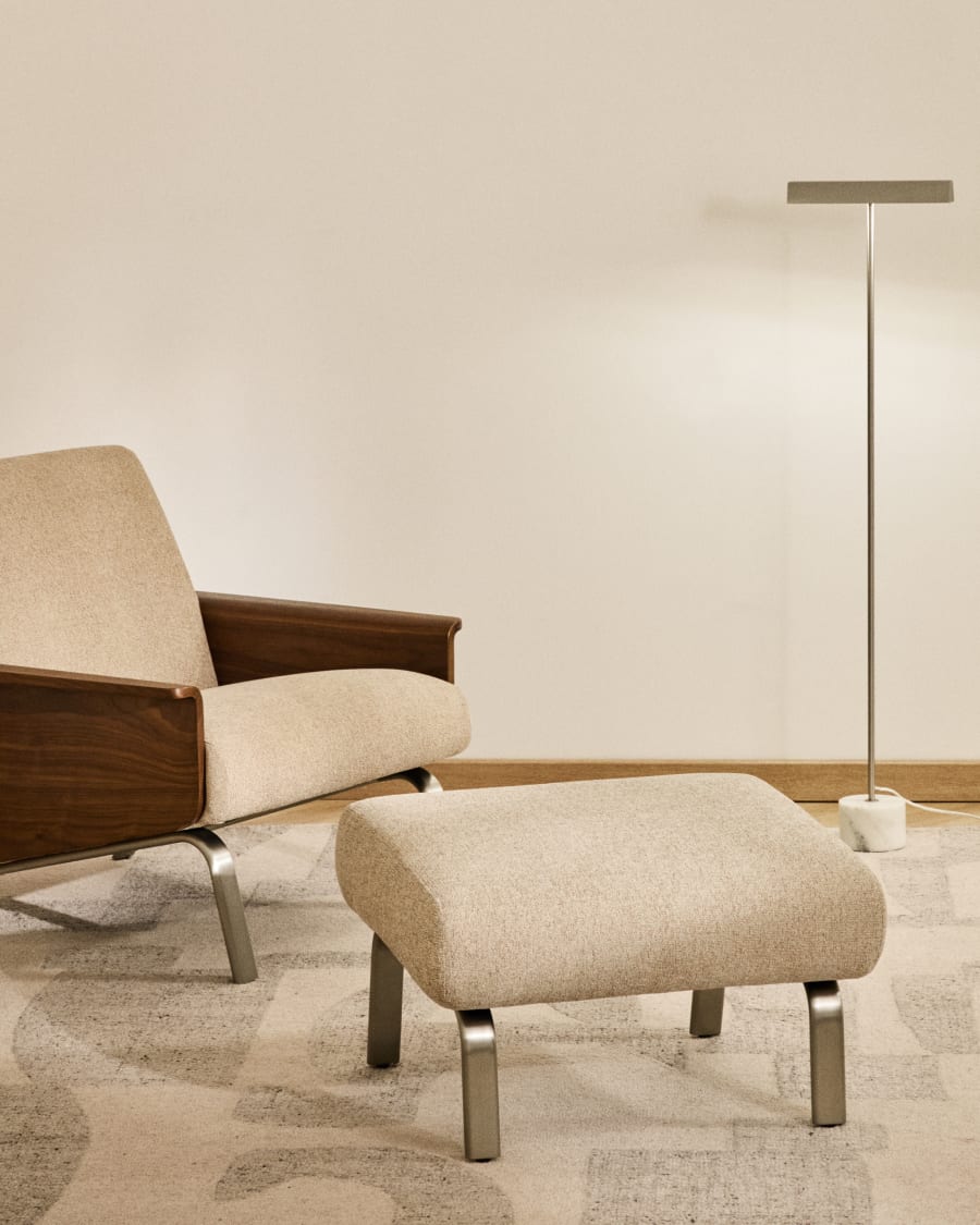 Amsen light brown footrest with brushed stainless steel legs 68 x 55 cm