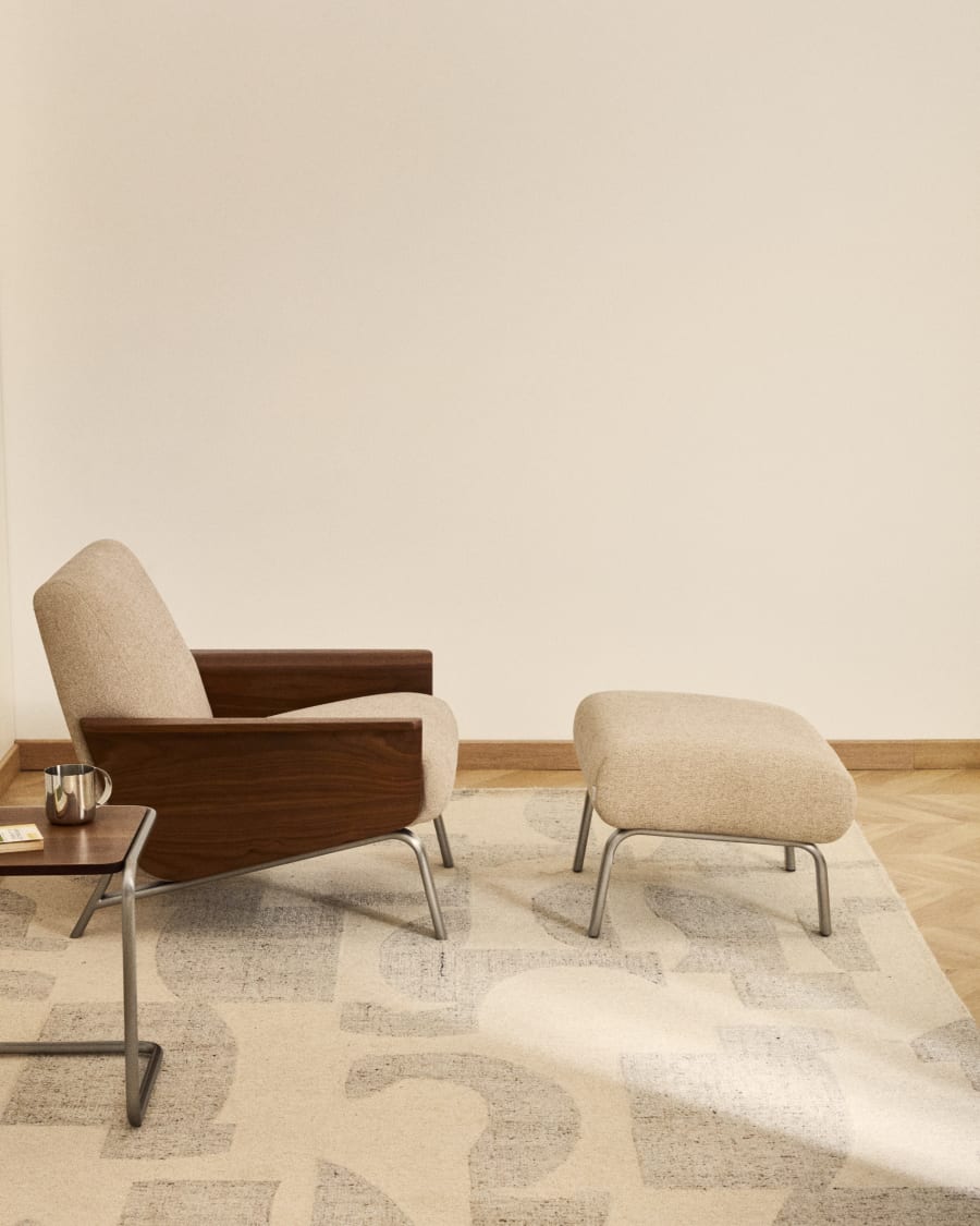 Amsen light brown armchair in walnut plywood with legs in brushed stainless steel FSC 100%