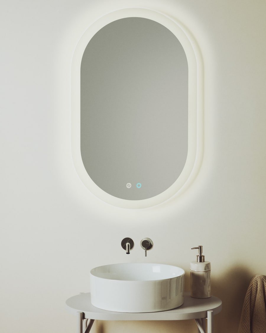 Mervi oval bathroom mirror with LED light and anti-fog 80 x 50cm