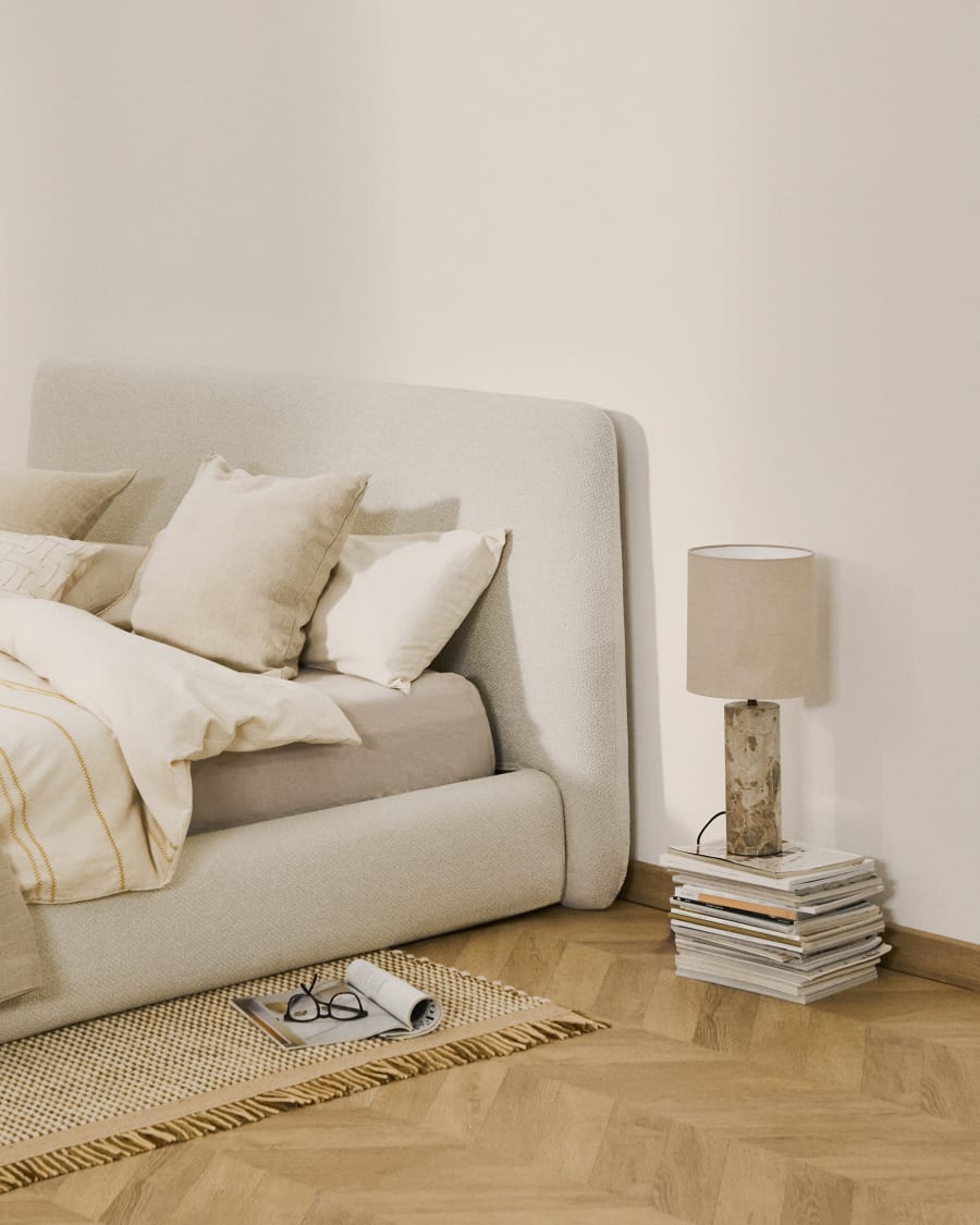 Martina bed with removable cover in ecru chenille for mattress 160 x 200cm