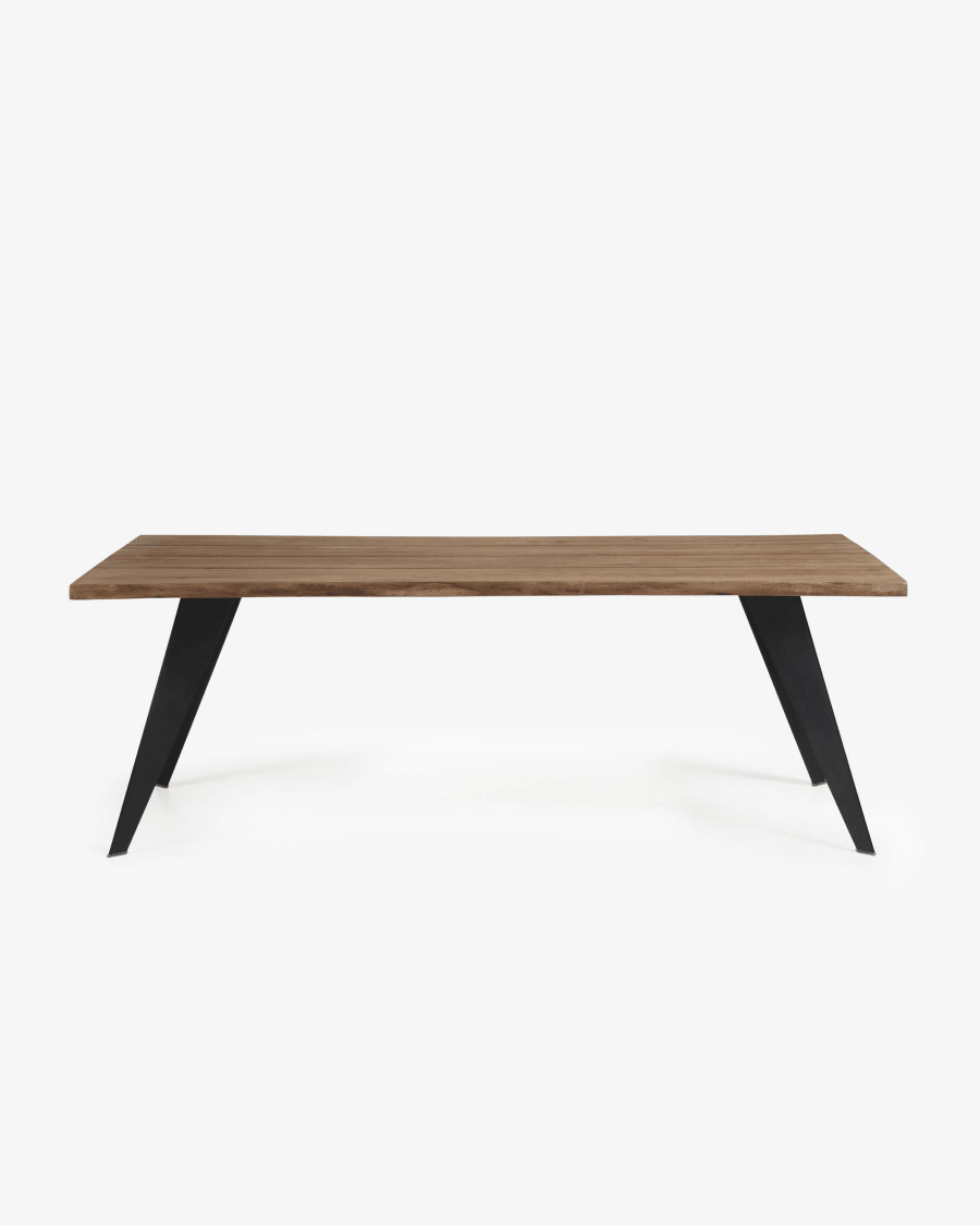 Koda oak veneer table with a distressed finish and black steel legs, 180 x 100 cm