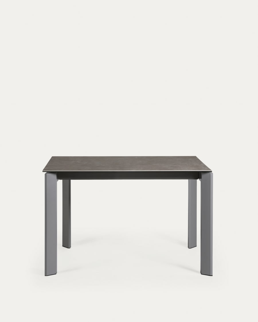 Axis extendable ceramic table in Vulcano Ceniza finish, anthracite steel legs 120 (180)cm