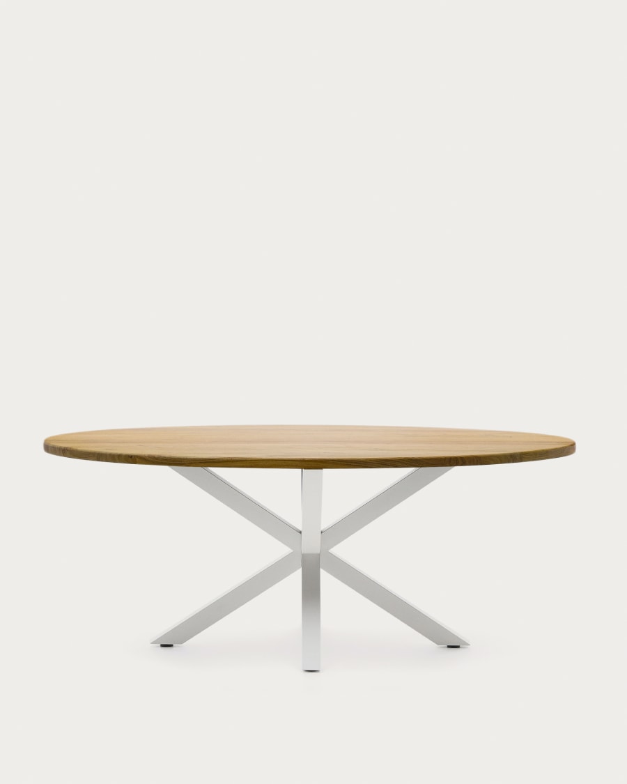 Ovaler Tisch Argo aus massivem Akazienholz mit Stahlbeinen mit weißem Finish Ø 200 x 100 cm