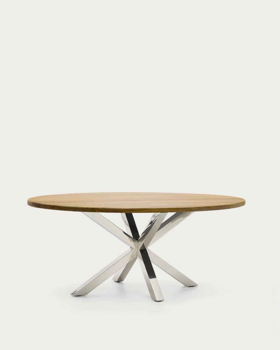 Table ovale Argo en bois d’acacia et pieds en acier inoxydable Ø 200 x 100 cm