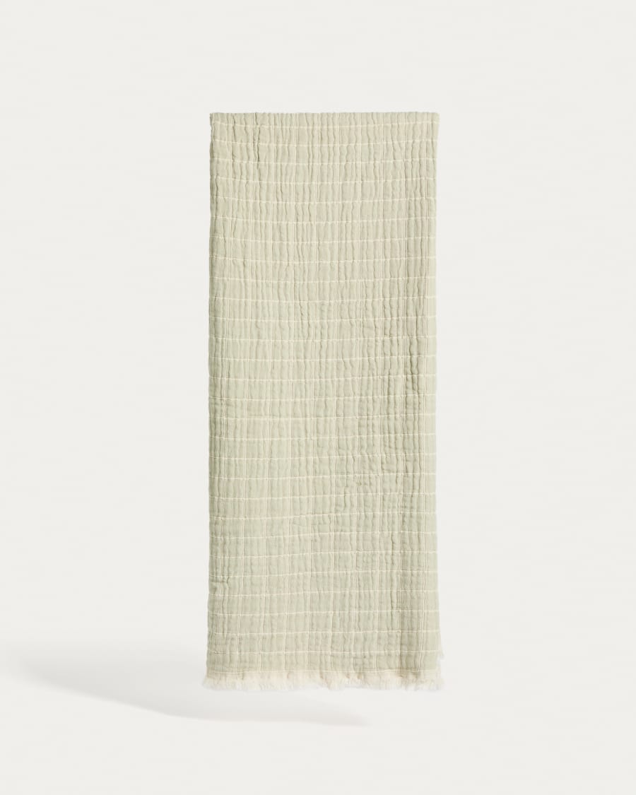 Coperta Tivaro 100% cotone jacquard a quadri verde chiaro, doppia faccia 130 x 170 cm