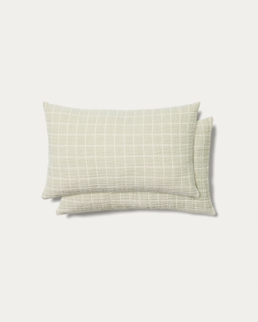 Set Tivaro di 2 fodere per cuscino 100% cotone jacquard a quadri verde chiaro 30 x 50 cm
