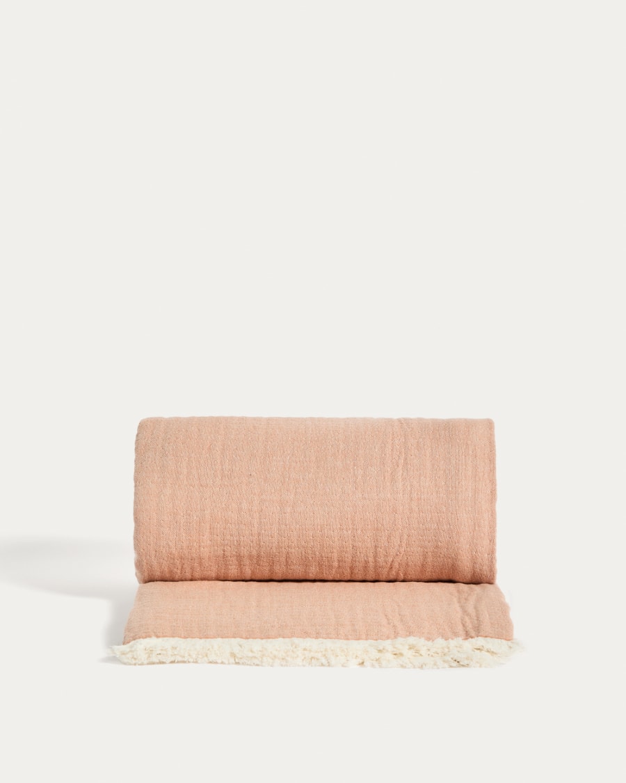 Coperta Nafine in garza di cotone 100% con frange bicolore 130 x 170 cm