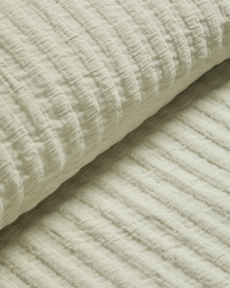 Trapunta Rilune 100% cotone con rilievo effetto righe verde chiaro per letto da 90 cm