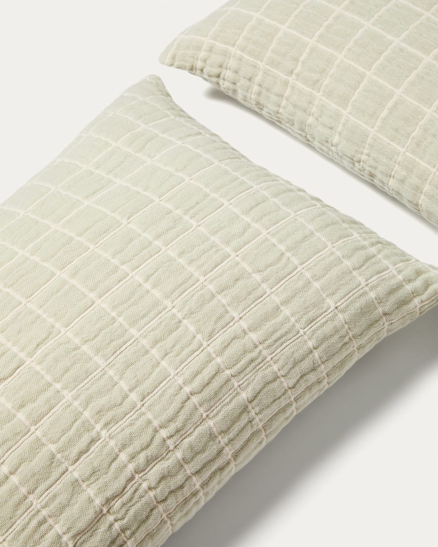 Set Tivaro di 2 fodere per cuscino 100% cotone jacquard a quadri verde chiaro 30 x 50 cm