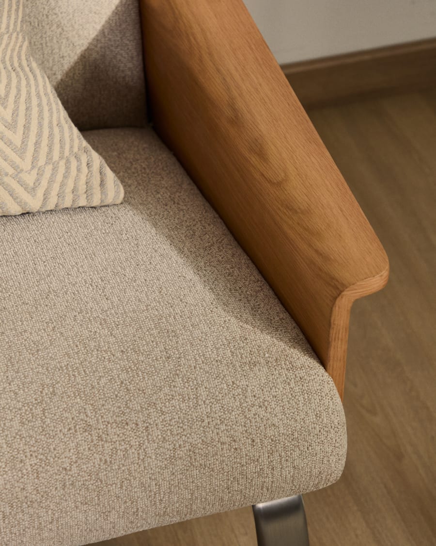 Canapé Amsen en chenille beige de 3 places en contreplaqué de chêne avec pieds en acier inoxydable brossé 190 cm FSC 100 %