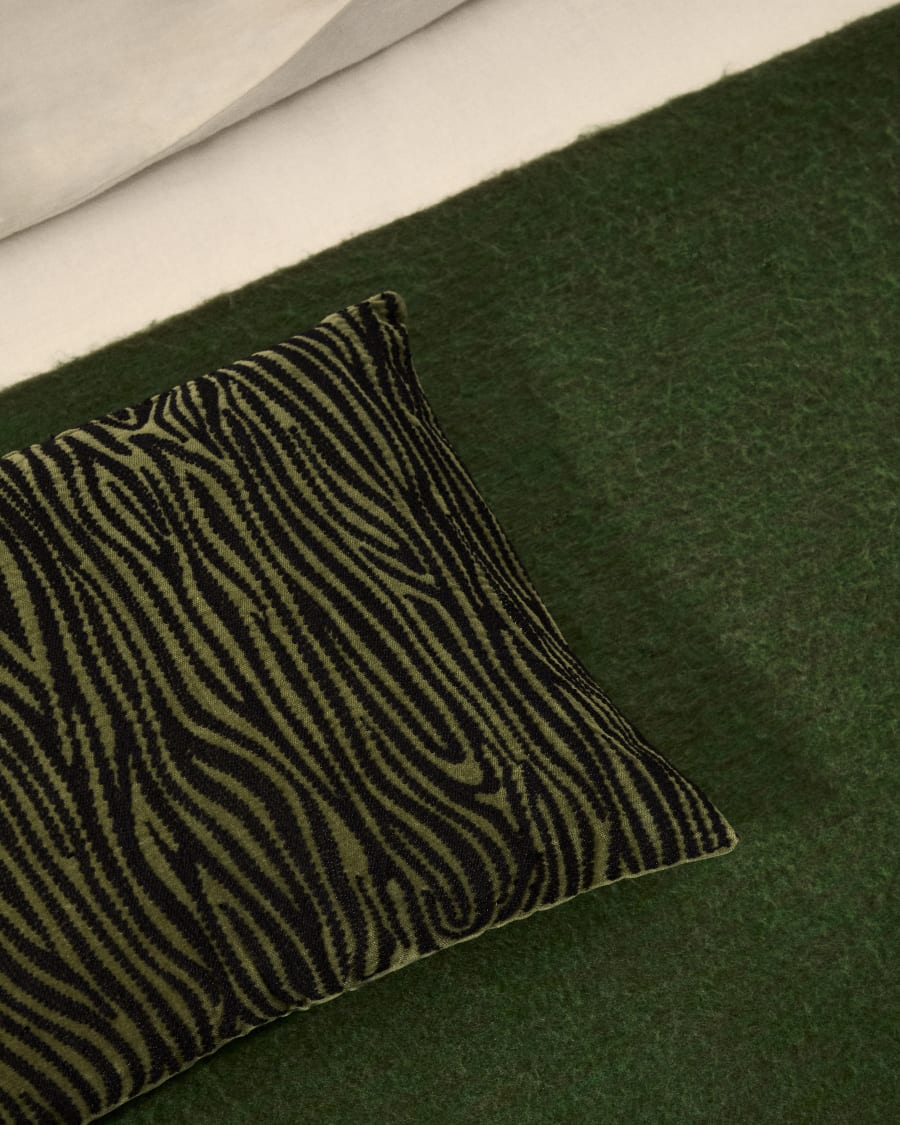 Davina cotton cushion cover with green zebra embroidery 40 x 60 cm