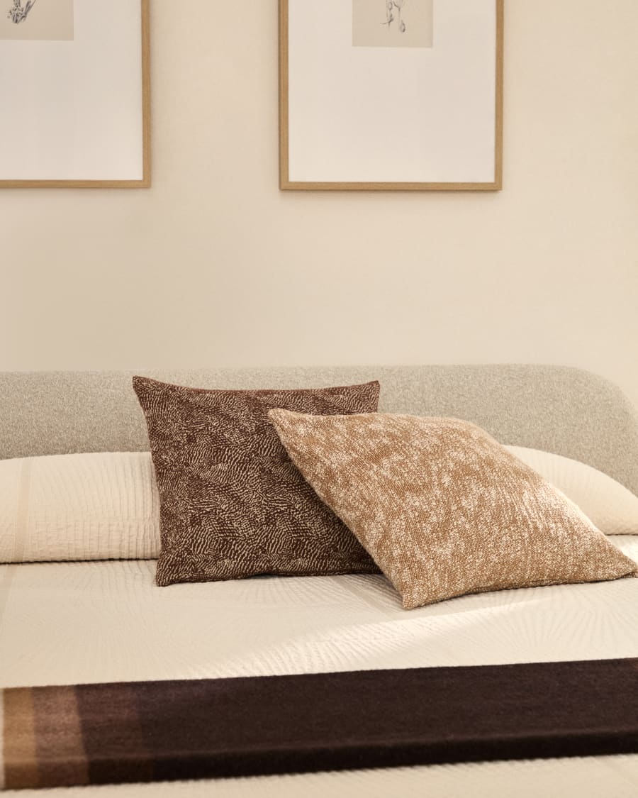 Housse de coussin Junie en jacquard de coton marron et beige 50 x 50 cm