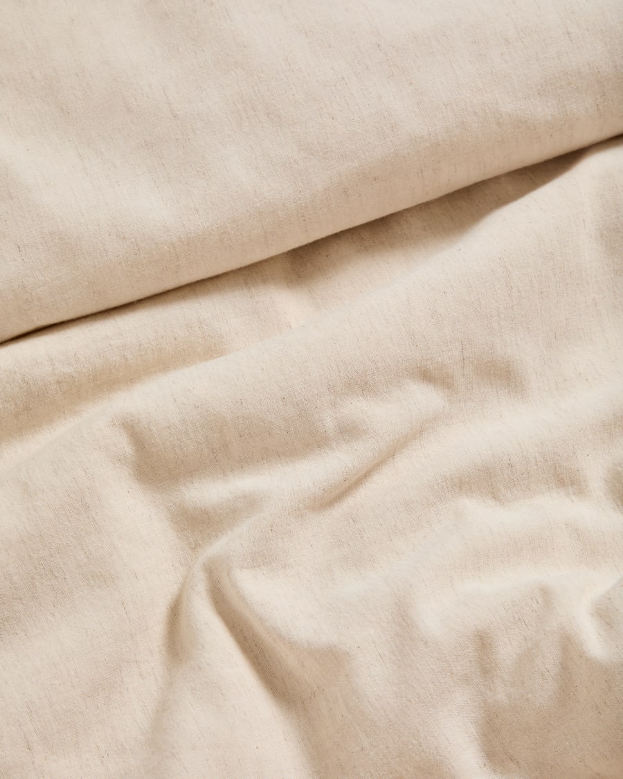 Set Virelda con copripiumino e federa in cotone e lino beige con ricamo per letto da 150 cm