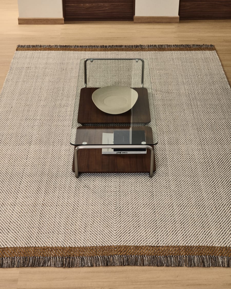Brina beige herringbone jacquard wool rug 230 x 160cm