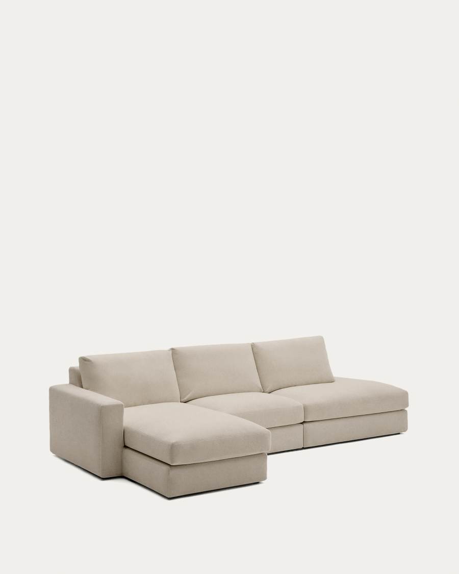 Alea removable cover modular sofa 5-seater in light brown chenille left chaise longue 340 cm