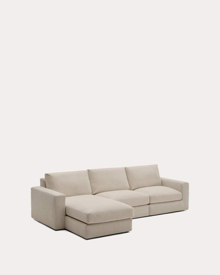 Alea removable cover modular sofa 4-seater in light brown chenille left chaise longue 310 cm