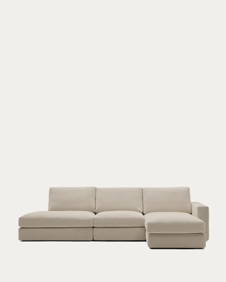 Alea removable cover modular sofa 5-seater in light brown chenille right chaise longue 340 cm