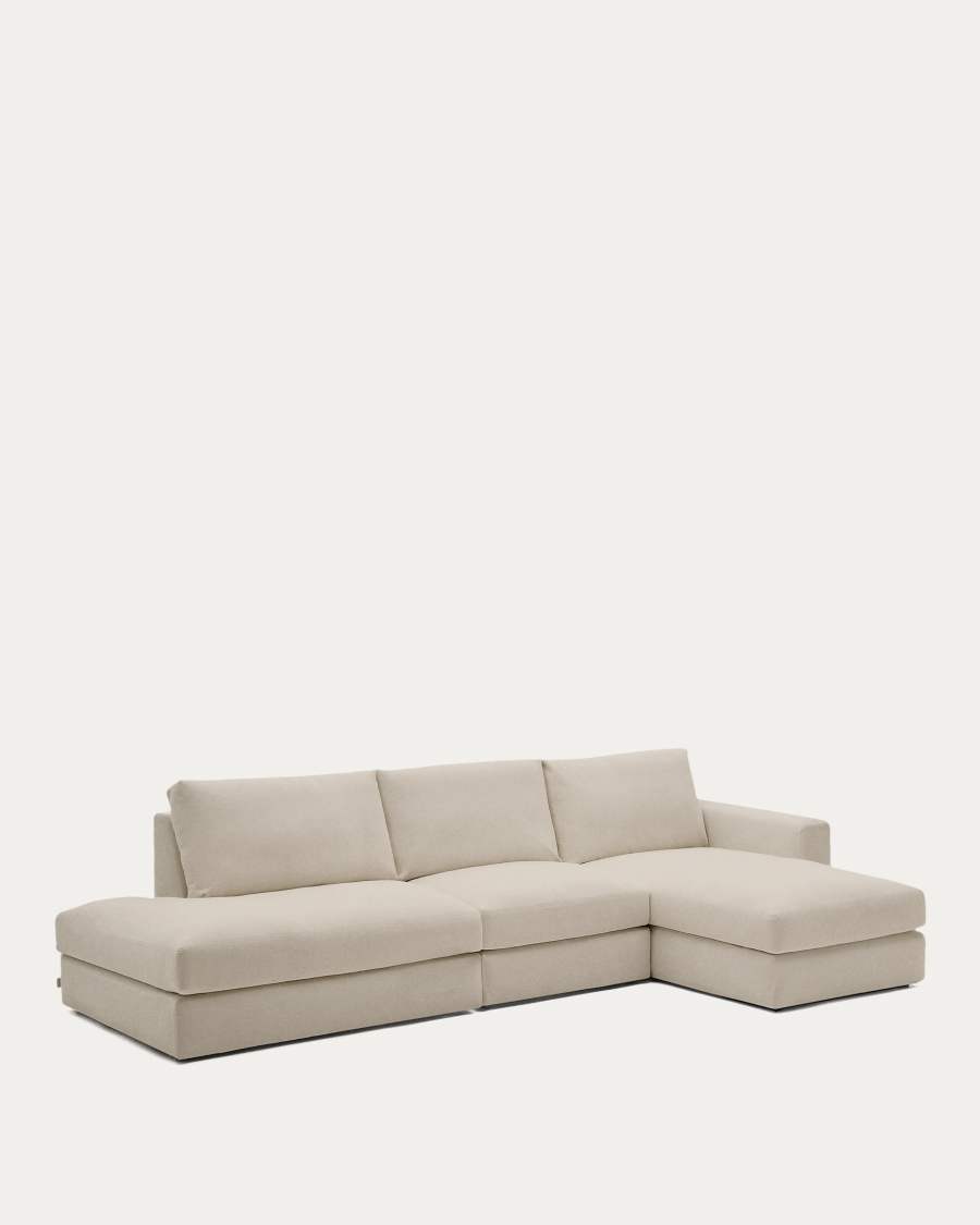 Alea removable cover modular sofa 5-seater in light brown chenille right chaise longue 340 cm