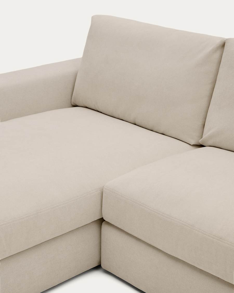 Alea removable cover modular sofa 3-seater in light brown chenille left chaise longue 220 cm