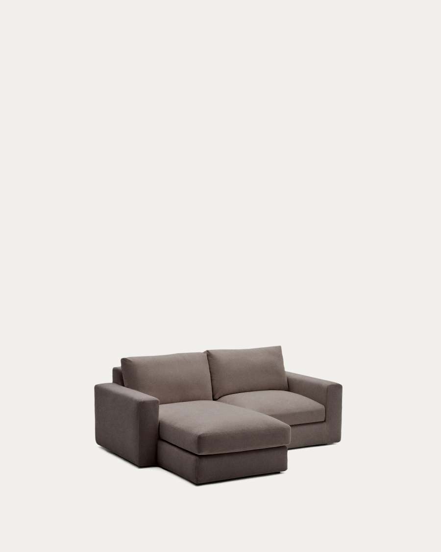 Alea removable cover modular sofa 3-seater in dark brown chenille left chaise longue 220 cm