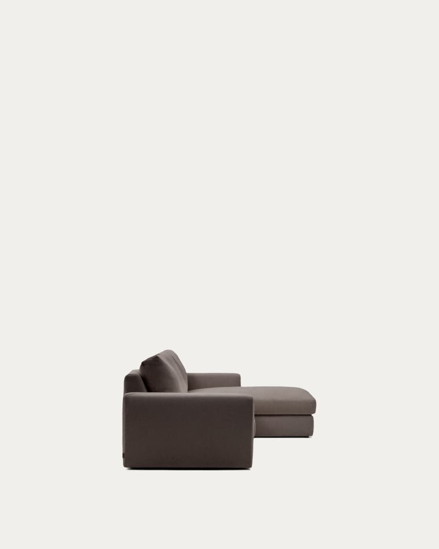 Alea removable cover modular sofa 4-seater in dark brown chenille right chaise longue 310 cm
