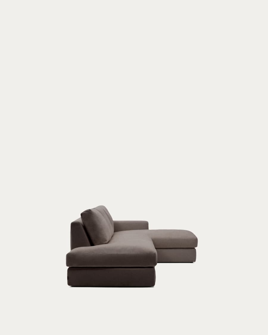 Alea removable cover modular sofa 5-seater in dark brown chenille right chaise longue 340 cm