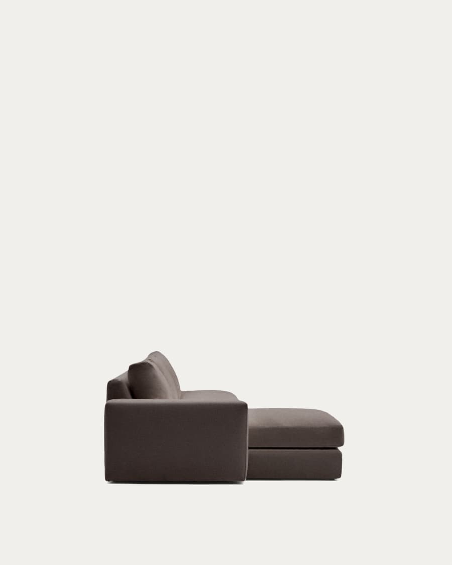Alea removable cover modular sofa 5-seater in dark brown chenille left chaise longue 340 cm
