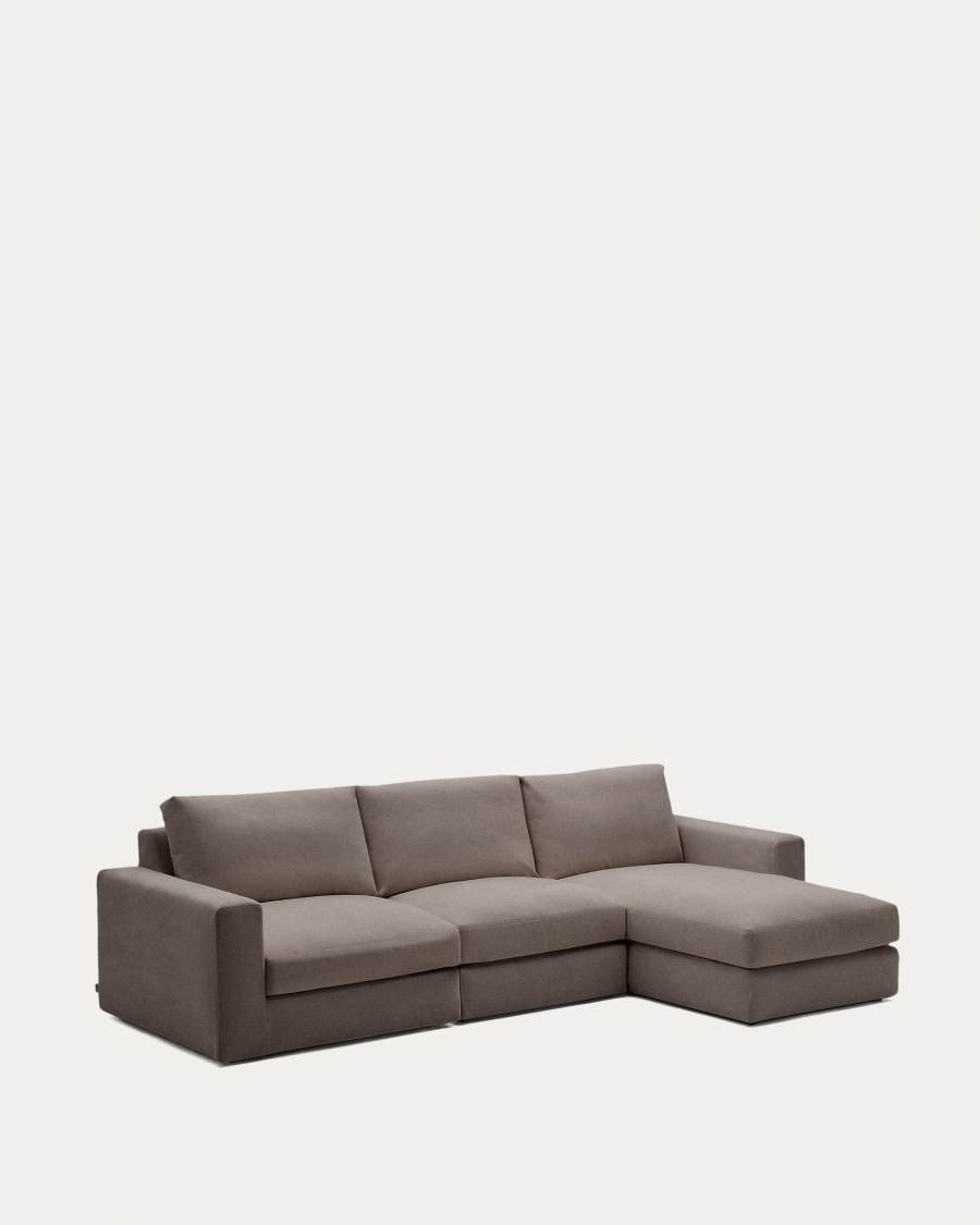 Alea removable cover modular sofa 4-seater in dark brown chenille right chaise longue 310 cm
