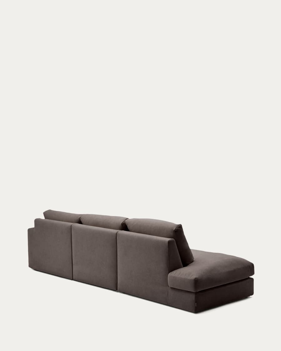 Alea removable cover modular sofa 5-seater in dark brown chenille right chaise longue 340 cm