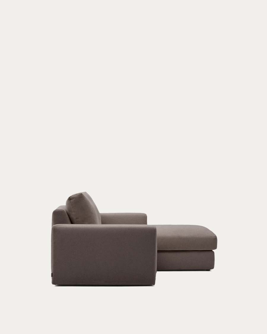 Alea removable cover modular sofa 3-seater in dark brown chenille right chaise longue 220 cm