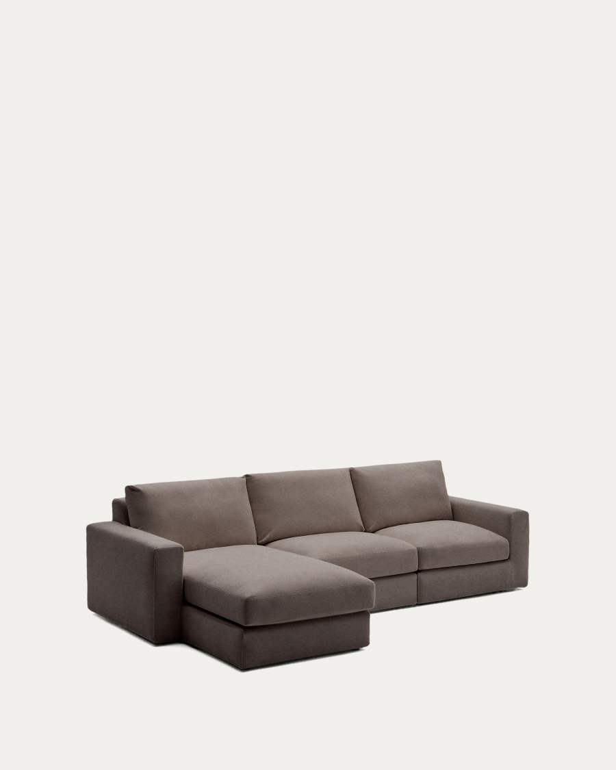 Alea removable cover modular sofa 4-seater in dark brown chenille left chaise longue 310 cm