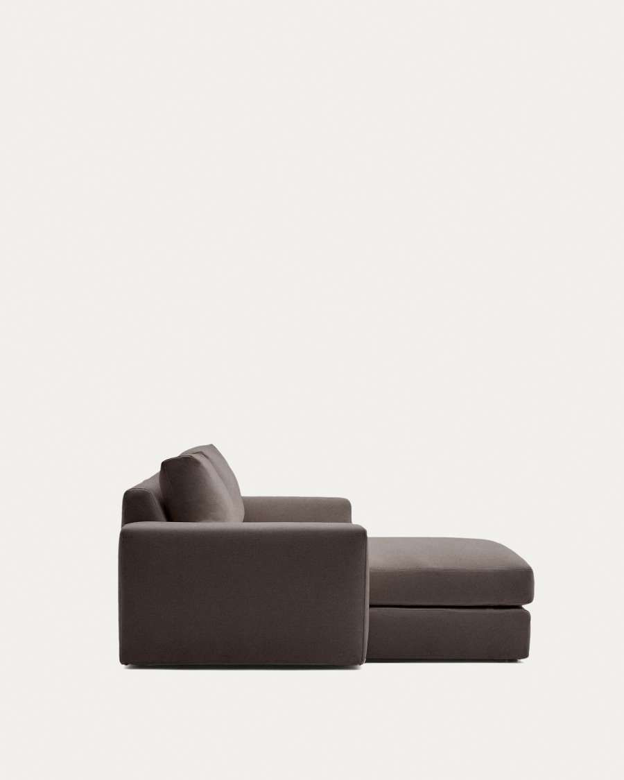 Alea removable cover modular sofa 3-seater in dark brown chenille left chaise longue 220 cm