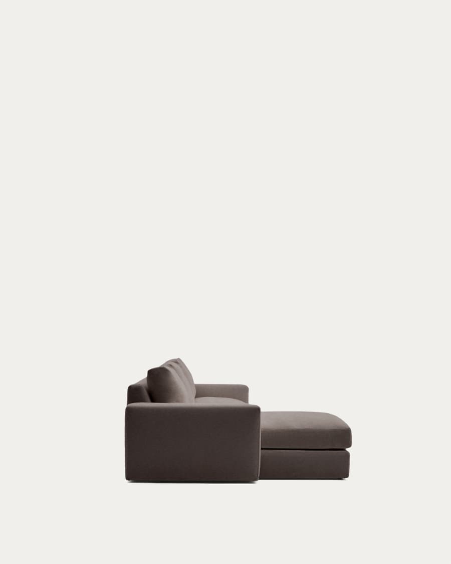 Alea removable cover modular sofa 4-seater in dark brown chenille left chaise longue 310 cm