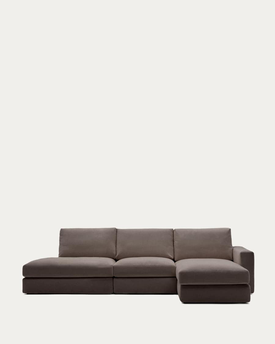 Alea removable cover modular sofa 5-seater in dark brown chenille right chaise longue 340 cm