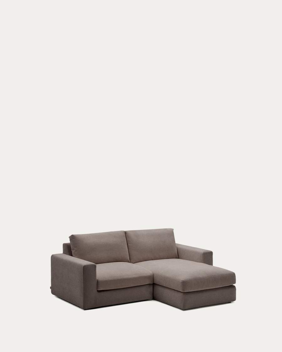 Alea removable cover modular sofa 3-seater in dark brown chenille right chaise longue 220 cm