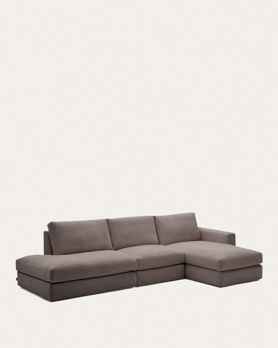 Alea removable cover modular sofa 5-seater in dark brown chenille right chaise longue 340 cm